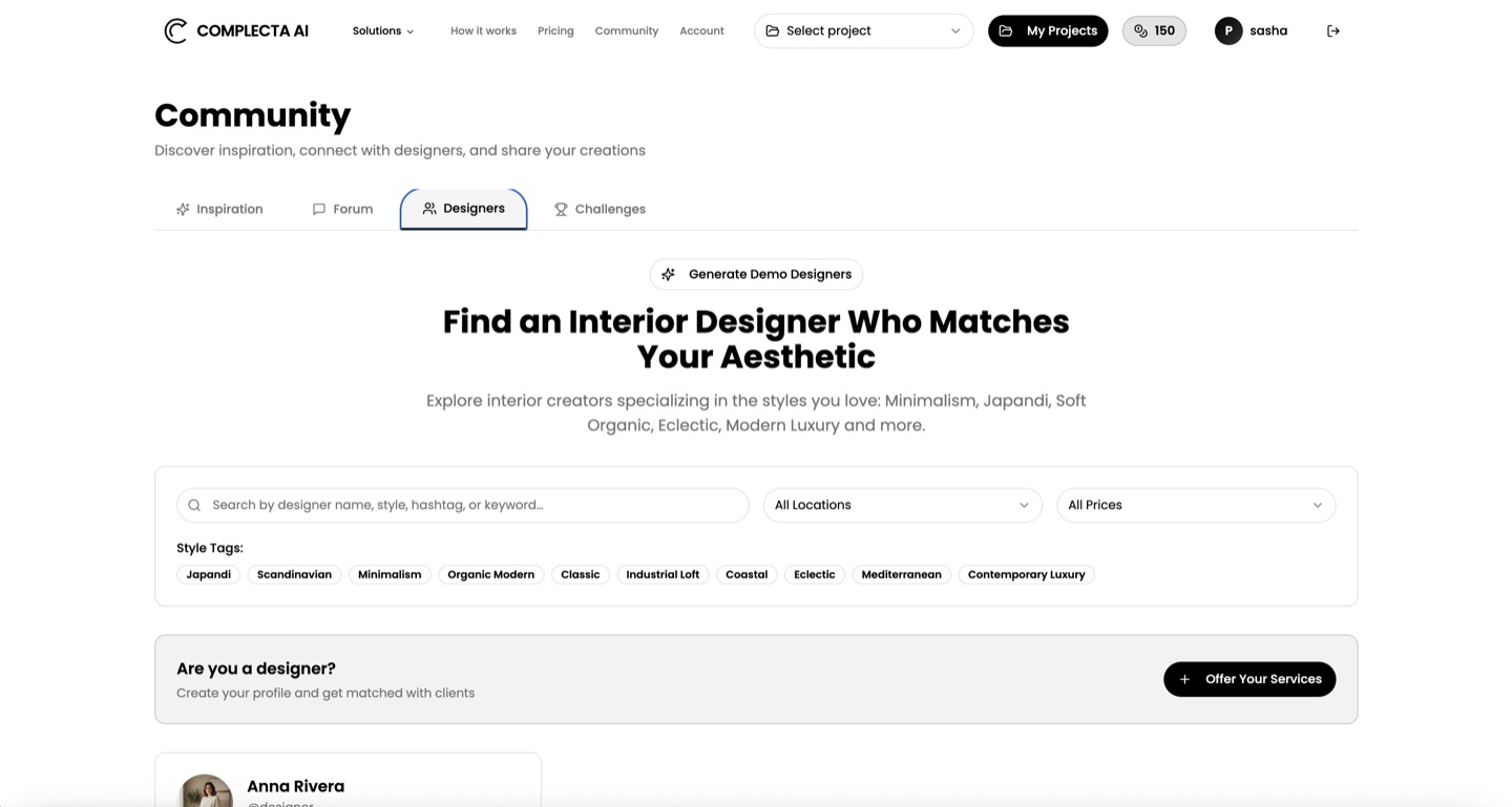 Complecta Community — find a designer by aesthetic